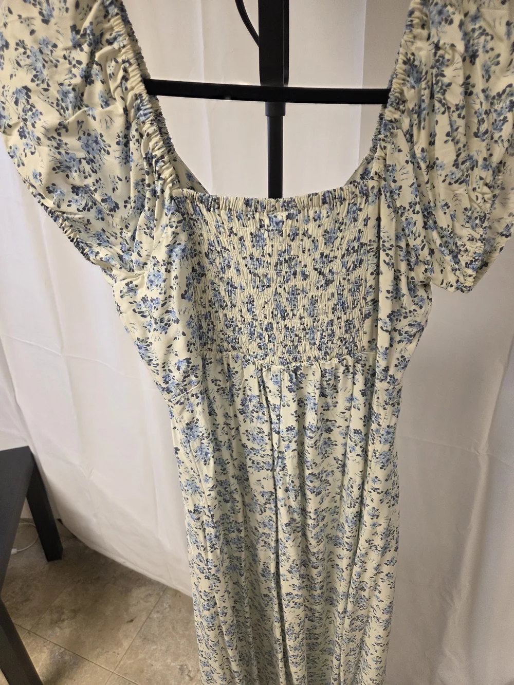 Women’s Floral Maxi Dress in Cream with Blue Print